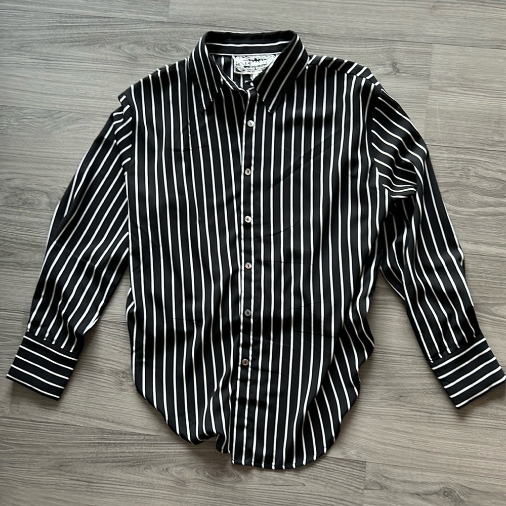 Pink Martini Monochrome Striped Button-Up Blouse